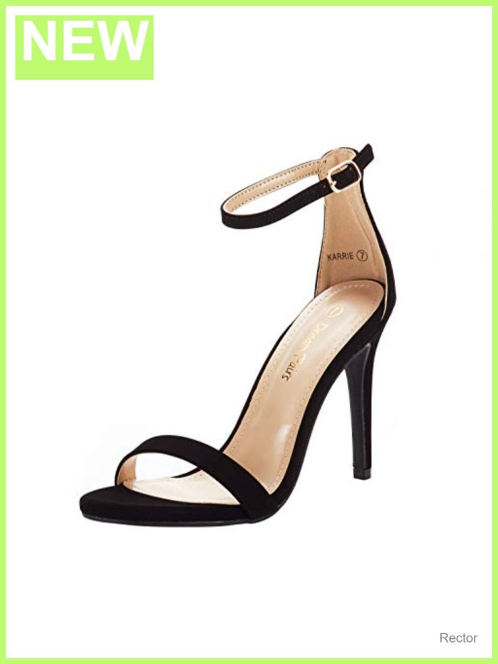 Heeled Sandals with Removable Floral Applique, Stiletto Heel, Ankle Strap, Faux